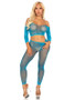 Rhinestone Fishnet Crop Top and Footless Tights O/s - Neon Blue
