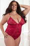 2pc Dramatic Lace Garter Teddy - Tango Red - Qs