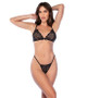 Two Piece Rhinestone Lace Set - Os - Black