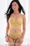 3pc Embroidered Cropped Top High Waist Garter Panty Thong and Stockings - Os - Mellow Yellow
