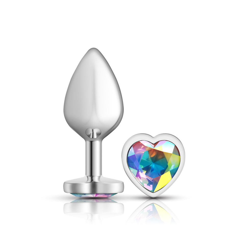 Clear Iridescent Heart Gem Silver Metal Plug - Md
