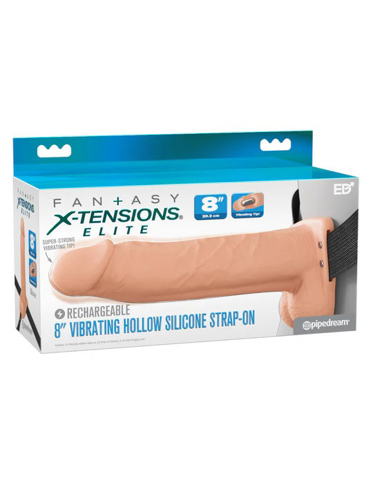 Fantasy X-Tensions Elite 8" Vibrating Hollow Silicone Strap-on - Light
