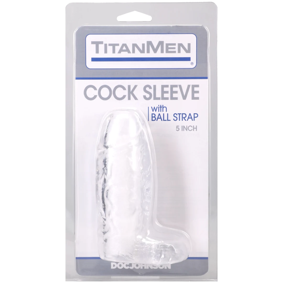 Titanmen - Cock Sleeve With Ball Strap - 5 Inch Clear