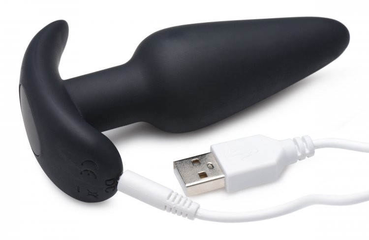 21x Silicone Butt Plug With Remote - Black