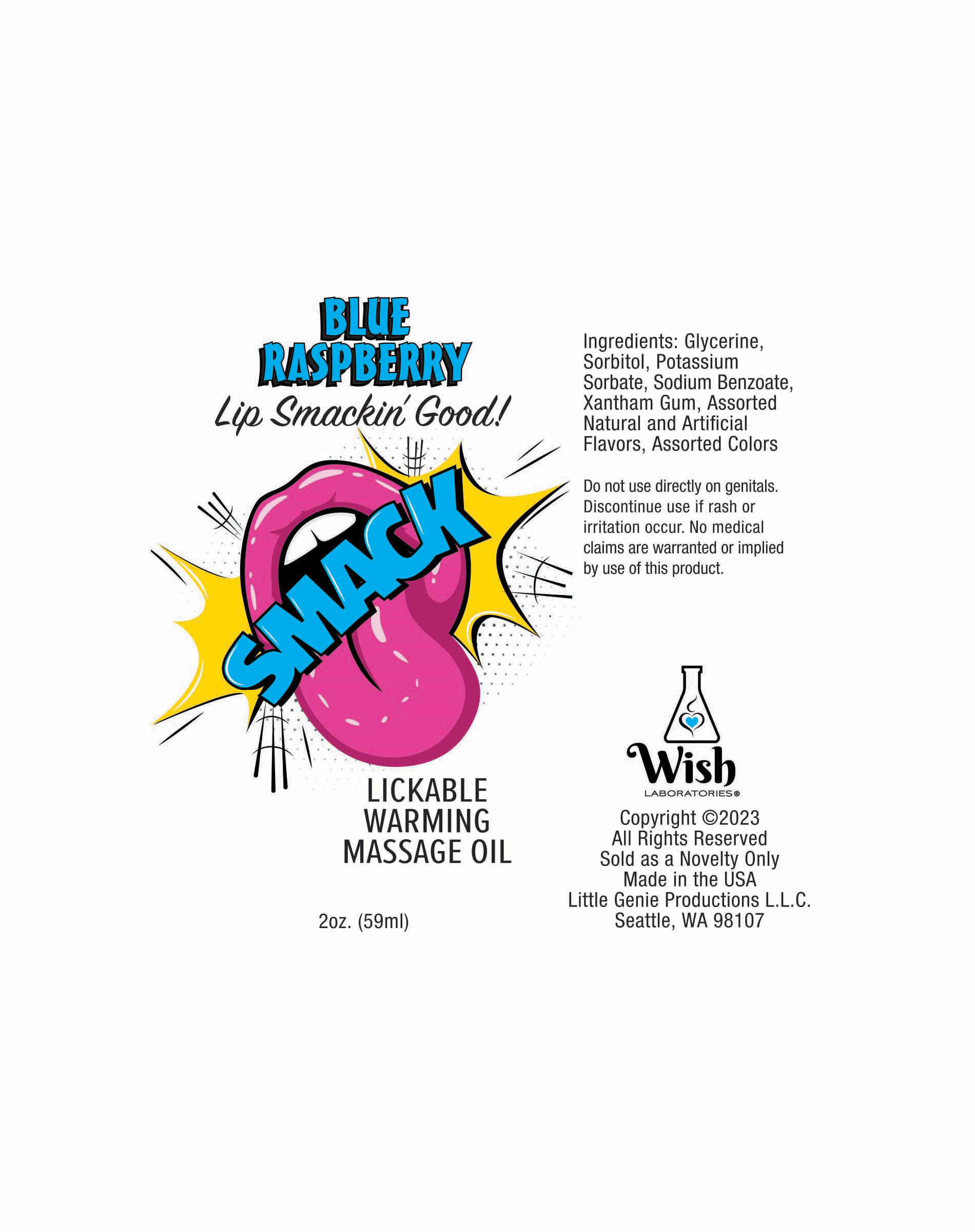 Smack Warming and Lickable Massage Oil - Blue Raspberry 2 Oz