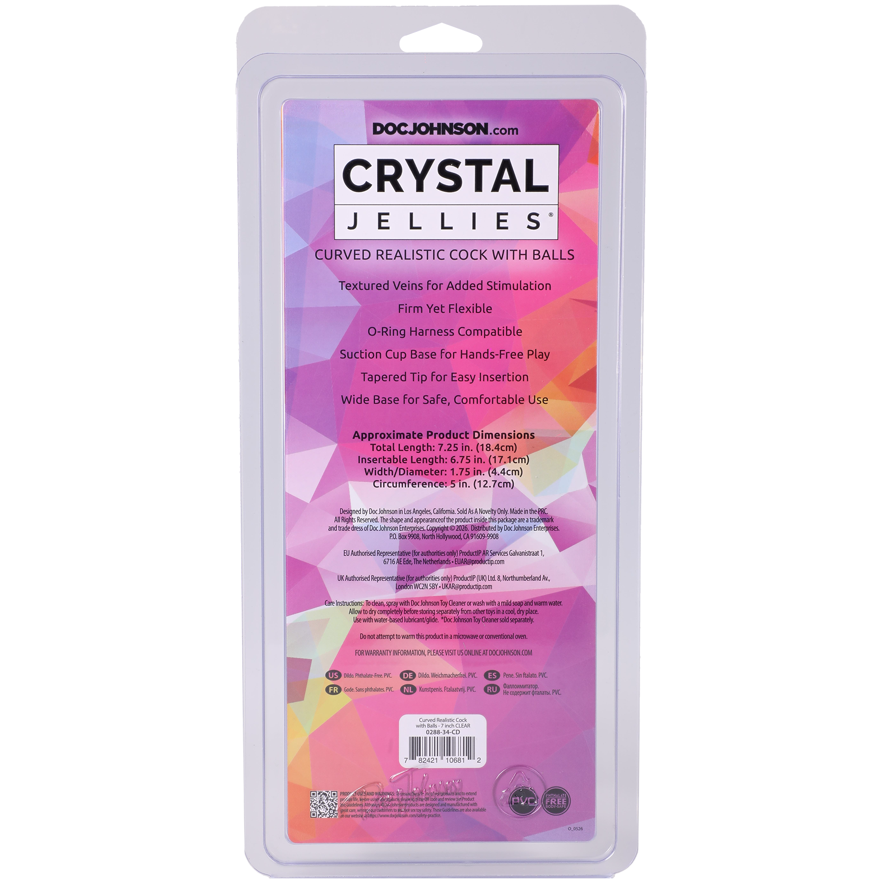 Crystal Jellies - Curved Realistic Cock With Balls - 7 Inch Clear