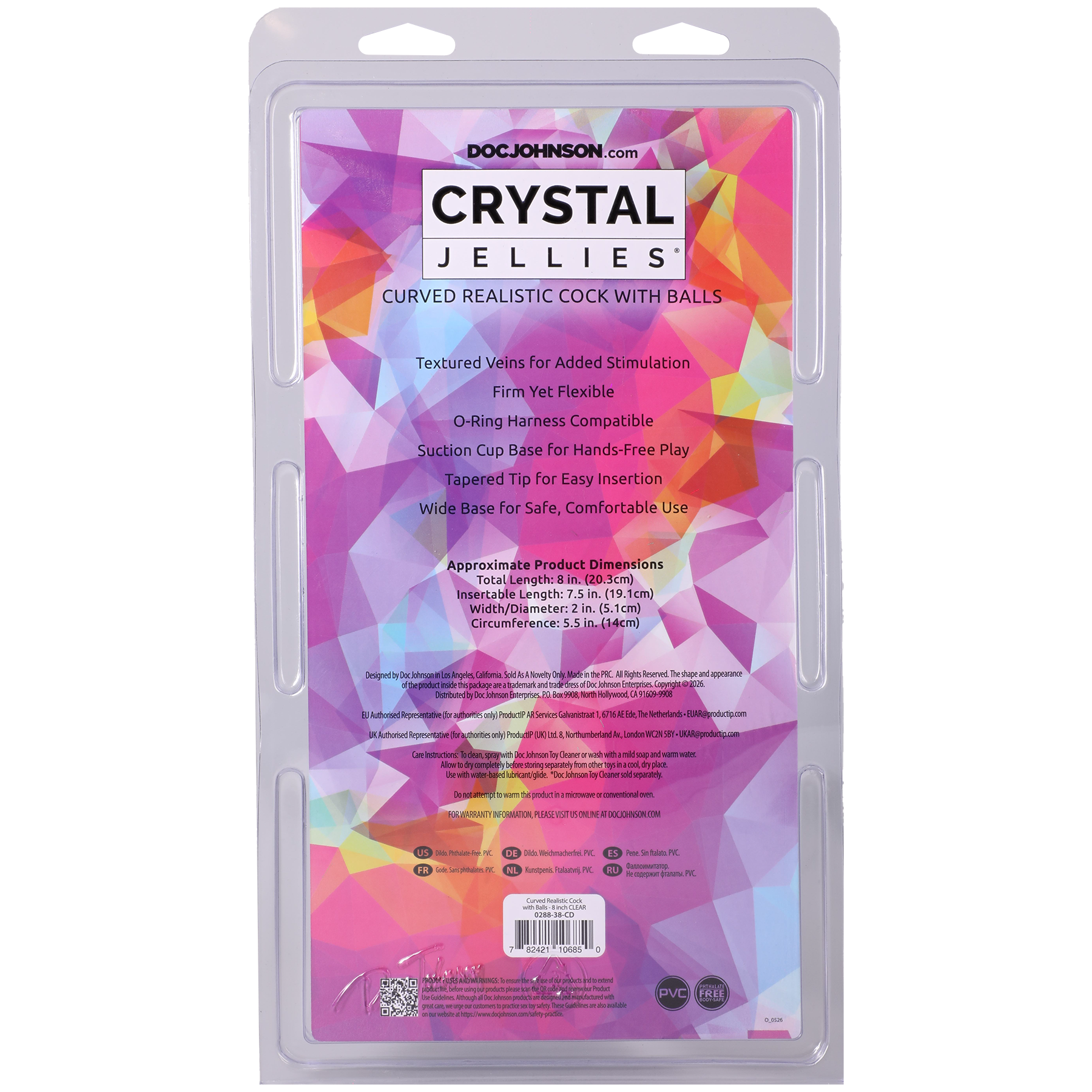 Crystal Jellies - Curved Realistic Cock With Balls - 8 Inch Clear