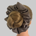 Extra Large Taupe Royal Micro Satin Scrunchie. Shop Tuhil Threads hair accessories.