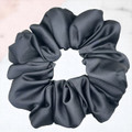 Extra Large Black Royal Micro Satin Scrunchie. Shop Tuhil Threads hair accessories.