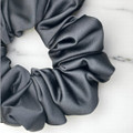 Extra Large Black Royal Micro Satin Scrunchie. Shop Tuhil Threads hair accessories.