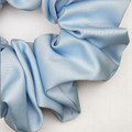 Large Sky Blue Royal Micro Satin Scrunchie. Shop Tuhil Threads hair accessories.