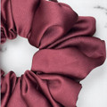 Tuhil Threads Large Burgundy Royal Micro Satin Scrunchie. Luxurious large satin hair tie for a gentle, stylish hold. Shop Tuhil Threads hair accessories.