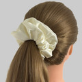 Tuhil Threads Large Cream Royal Micro Satin Scrunchie. Luxurious large satin hair tie for a gentle, stylish hold. Shop Tuhil Threads hair accessories.