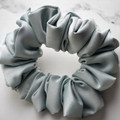 Tuhil Threads Medium Mint Green Royal Micro Satin Scrunchie. Luxurious medium satin hair tie for a gentle, stylish hold. Shop Tuhil Threads hair accessories.