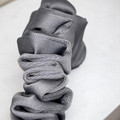 Tuhil Threads Small Grey Royal Micro Satin Scrunchie. Luxurious small satin hair tie for a gentle, stylish hold. Shop Tuhil Threads hair accessories