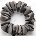 Tuhil Threads Small Taupe Royal Micro Satin Scrunchie. Luxurious small satin hair tie for a gentle, stylish hold. Shop Tuhil Threads hair accessories