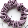 Tuhil Threads Small Lilac Royal Micro Satin Scrunchie. Luxurious small satin hair tie for a gentle, stylish hold. Shop Tuhil Threads hair accessories