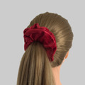 Tuhil Threads Large Scarlet Red Velvet Scrunchie. Soft, rich large velvet hair tie for an elegant, gentle hold. Shop Tuhil Threads hair accessories.