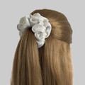 Tuhil Threads Medium Ivory Velvet Scrunchie. Soft, rich medium velvet hair tie for an elegant, gentle hold. Shop Tuhil Threads hair accessories.