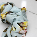 Tuhil Threads Medium Sky Blue Artistic Floral Print Chiffon Scrunchie. Shop Tuhil Threads hair accessories.