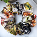 Tuhil Threads Large Multicolour Abstract Floral Silky Satin Scrunchie. Shop Tuhil Threads hair accessories.