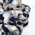 Tuhil Threads Medium Neutral Abstract with Blue Accents Silky Satin Scrunchie. Shop Tuhil Threads hair accessories.