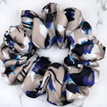 Tuhil Threads Medium Neutral Abstract with Blue Accents Silky Satin Scrunchie. Shop Tuhil Threads hair accessories.