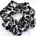 Tuhil Threads Medium Monochrome Leopard Print Silky Satin Scrunchie. Shop Tuhil Threads hair accessories.