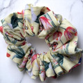 Strawberry Print John Louden Cotton Scrunchie. Shop Tuhil Threads hair accessories.