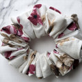 Tuhil Threads Medium Cream & Dusty Rose Floral Print John Louden Cotton Scrunchie.Shop Tuhil Threads hair accessories.