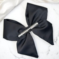 Tuhil Threads Black Double Layer Royal Micro Satin Sailor Bow. Luxurious satin hair bow for an elegant, sophisticated accent. Shop Tuhil Threads hair accessories.