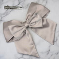 Tuhil Threads Mink Double Layer Royal Micro Satin Sailor Bow (or bow clip/bow hair tie, depending on focus). Luxurious satin hair bow for an elegant, sophisticated accent. Shop Tuhil Threads hair accessories.