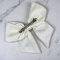 Tuhil Threads Cream Double Layer Royal Micro Satin Sailor Bow (or bow clip/bow hair tie, depending on focus). Luxurious satin hair bow for an elegant, sophisticated accent. Shop Tuhil Threads hair accessories.