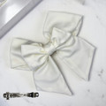 Tuhil Threads Cream Double Layer Royal Micro Satin Sailor Bow (or bow clip/bow hair tie, depending on focus). Luxurious satin hair bow for an elegant, sophisticated accent. Shop Tuhil Threads hair accessories.
