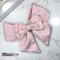 Tuhil Threads Soft Pink Double Layer Royal Micro Satin Sailor Bow (or bow clip/bow hair tie, depending on focus). Luxurious satin hair bow for an elegant, sophisticated accent. Shop Tuhil Threads hair accessories.
