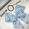 Tuhil Threads Sky Blue Double Layer Royal Micro Satin Sailor Bow (or bow clip/bow hair tie, depending on focus). Luxurious satin hair bow for an elegant, sophisticated accent. Shop Tuhil Threads hair accessories.