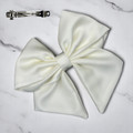 Tuhil Threads Cream Single Layer Royal Micro Satin Sailor Bow (or bow clip/bow hair tie, depending on focus). Luxurious satin hair bow for an elegant, sophisticated accent. Shop Tuhil Threads hair accessories.