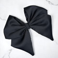Tuhil Threads Black Single Layer Royal Micro Satin Sailor Bow (or bow clip/bow hair tie, depending on focus). Luxurious satin hair bow for an elegant, sophisticated accent. Shop Tuhil Threads hair accessories.