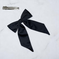 Tuhil Threads Black Royal Micro Satin Long Tail Bow. Luxurious satin hair bow for an elegant, chic accent. Shop Tuhil Threads hair accessories.
