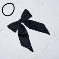 Tuhil Threads Black Royal Micro Satin Long Tail Bow. Luxurious satin hair bow for an elegant, chic accent. Shop Tuhil Threads hair accessories.