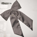 Tuhil Threads Taupe Royal Micro Satin Statement Long Tail Bow. Luxurious satin hair bow for an elegant, stylish accent. Shop Tuhil Threads hair accessories.