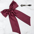 Tuhil Threads Burgundy Royal Micro Satin Statement Long Tail Bow. Luxurious satin hair bow for an elegant, stylish accent. Shop Tuhil Threads hair accessories.