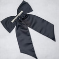 Tuhil Threads Black Royal Micro Satin Statement Long Tail Bow. Luxurious satin hair bow for an elegant, stylish accent. Shop Tuhil Threads hair accessories.