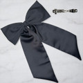 Tuhil Threads Black Royal Micro Satin Statement Long Tail Bow. Luxurious satin hair bow for an elegant, stylish accent. Shop Tuhil Threads hair accessories.