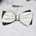 Tuhil Threads Large Royal Micro Satin Classic Bow in a two-tone design with a taupe bottom layer and a cream top layer, neatly tied, measuring 17x10cm. Shop Tuhil Threads hair accessories.