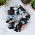 Black Floral Printed Chiffon Scrunchie