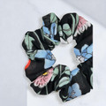 Black Floral Chiffon Scrunchie. Shop at Tuhil Threads.