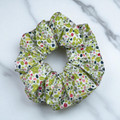 Woodland Whimsy Green PolyCotton Scrunchie. Shop Tuhil Threads hair accessories.