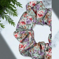 Cottage Garden Purple PolyCotton Scrunchie. Shop at Tuhil Threads.