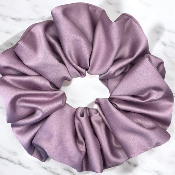 Extra Large Lilac Royal Micro Satin Scrunchie. Shop Tuhil Threads hair accessories.